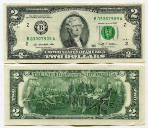 2 доллара 2009 США (B - Нью-Йорк), банкнота, из обращения