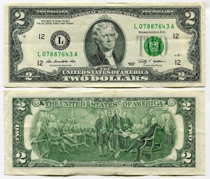 2 доллара 2009 США (L - Сан-Франциско), банкнота, из обращения