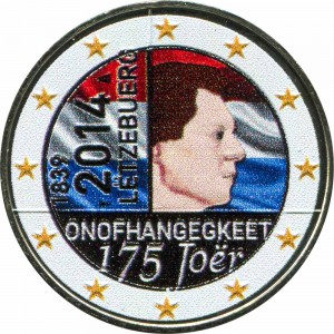 2 евро 2014 Люксембург 175 лет независимости Великого Герцогства (цветная)