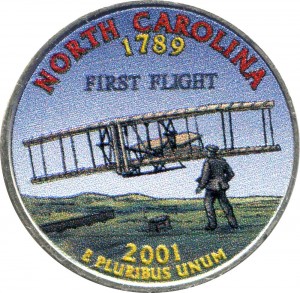 25 центов 2001 США Северная Каролина (North Carolina) (цветная)
