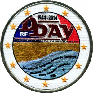 2 евро 2014 Франция 70 лет высадки союзников в Нормандии D-Day (цветная)