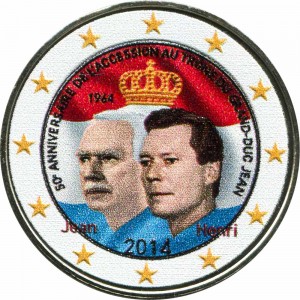 2 евро 2014 Люксембург. Великий герцог Люксембурга Жан (цветная)