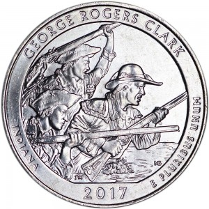 25 центов 2017 США Джордж Роджерс Кларк (George Rogers Clark), 40-й парк, двор P