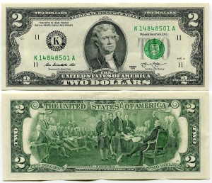 2 доллара 2013 США (K - Даллас), банкнота, из обращения