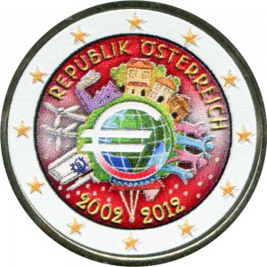2 евро 2012 10 лет Евро, Австрия (цветная)