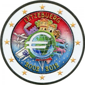 2 евро 2012 10 лет Евро, Люксембург (цветная)