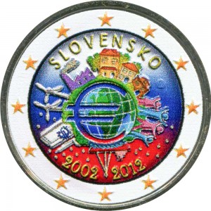 2 евро 2012 10 лет Евро, Словакия (цветная)