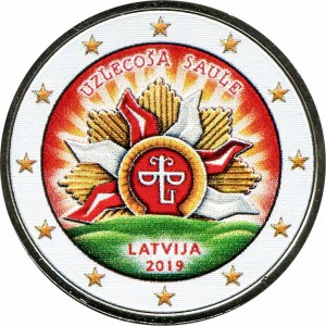 2 евро 2019 Латвия, Восход солнца Uzlecosa Saule (цветная)