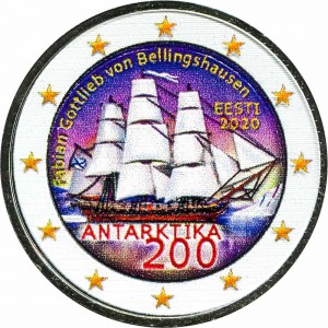 2 евро 2020 Эстония, 200 лет открытия Антарктиды (цветная)