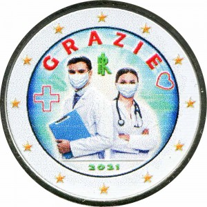 2 евро 2021 Италия, Спасибо врачам, медики (цветная)