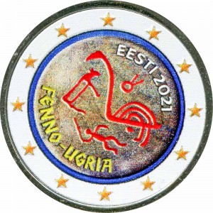 2 евро 2021 Эстония, Финно-угорские народы (цветная)