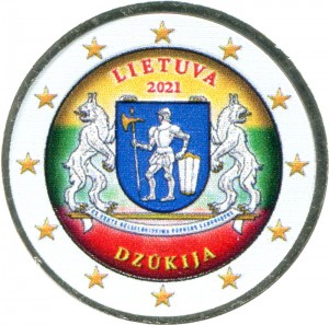 2 евро 2021 Литва, Дзукия (цветная)