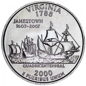 25 центов 2000 США Вирджиния (Virginia) двор D