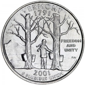25 центов 2001 США Вермонт (Vermont) двор D