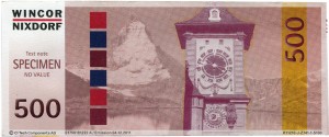 500 единиц 2011 года, тестовая банкнота для настройки банкоматов Швейцария, из обращения