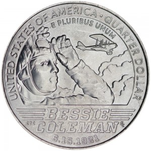 25 центов 2023 США, Американские женщины, номер 6, Бесси Коулман, лётчица, двор Р