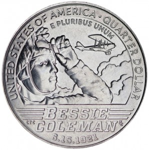 25 центов 2023 США, Американские женщины, номер 6, Бесси Коулман, лётчица, двор D
