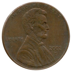1 цент 2002 США Линкольн, двор D, из обращения