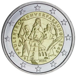2 евро 2024 Германия 175 лет Конституции Паульскирхе, двор A