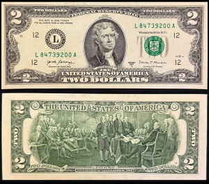 2 доллара 2017 А США (L - Сан-Франциско), банкнота, хорошее качество XF