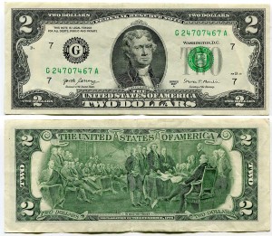 2 доллара 2017 США (G - Чикаго), банкнота, из обращения