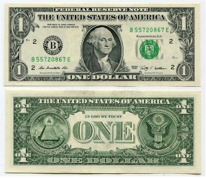 1 доллар 2009 США (B - Нью-Йорк), банкнота из обращения