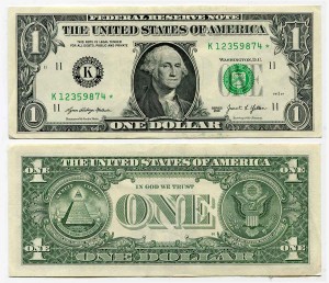 1 доллар 2021 США ( K - Даллас ), номер со звездой, серия замещения, банкнота из обращения