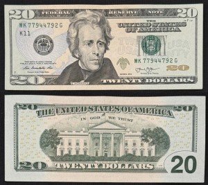 20 долларов 2013 США, банкнота, отличное состояние XF