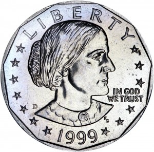1 доллар 1999 США Сьюзан Энтони двор D, из обращения