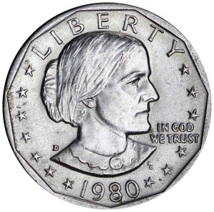 1 доллар 1980 США Сьюзан Энтони двор D, из обращения